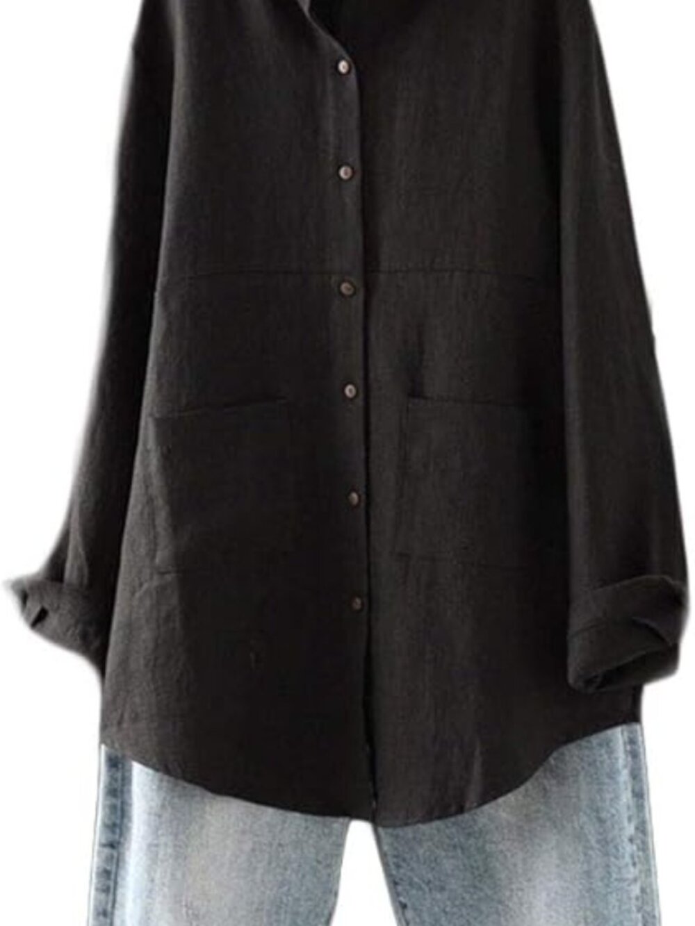 Black Linen Shirt Jacket Dress Tunic Women's Plus XXL